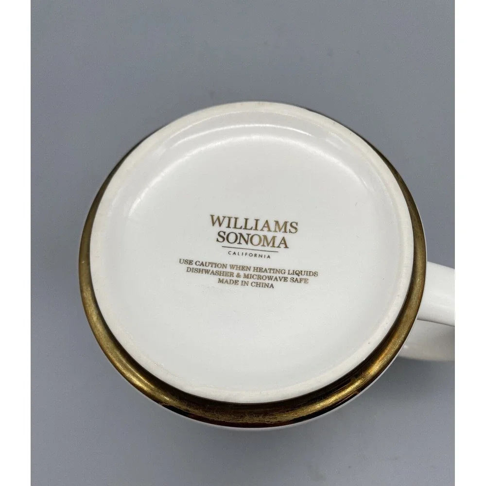 WILLIAMS SONOMA Gold Monogram Initial E Art-Deco Coffee Tea Cup‎ Mug